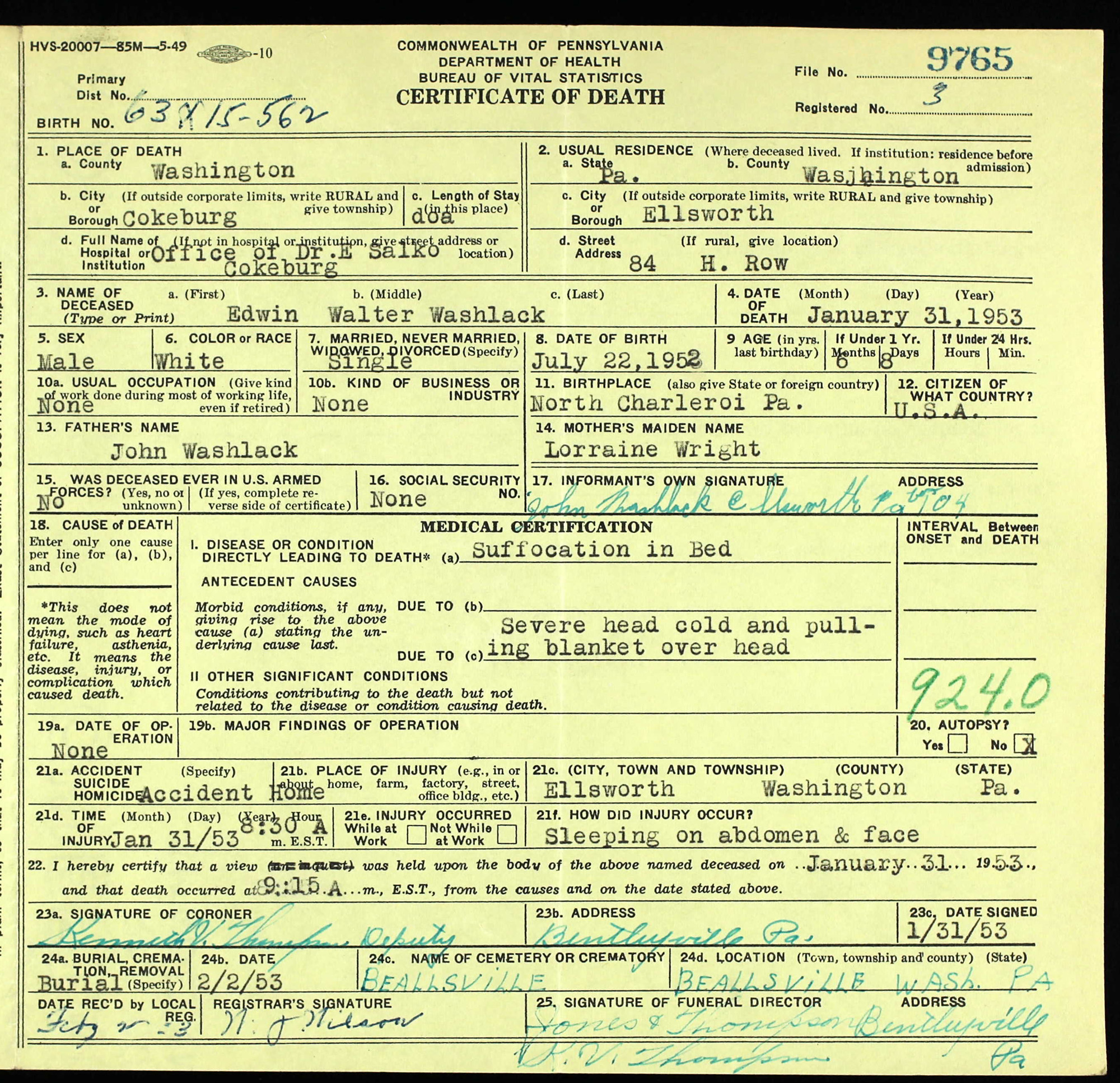 death certificate